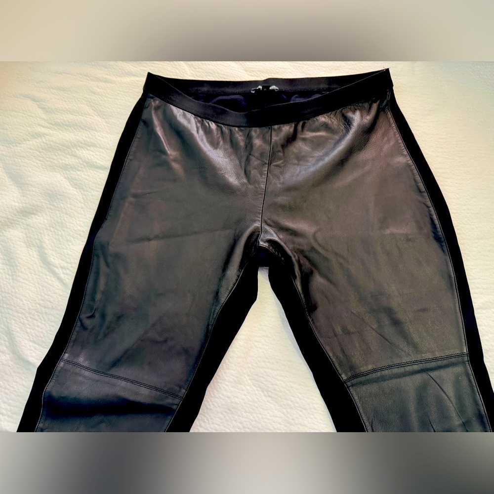 Eileen Fisher black leather and ponte leggings, Large Petite (14-16)